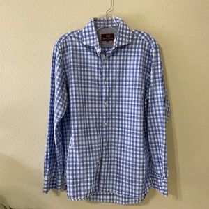 HICKEY FREEMAN Shirt mens size Medium long sleeve BLUE PLAID PREPPY